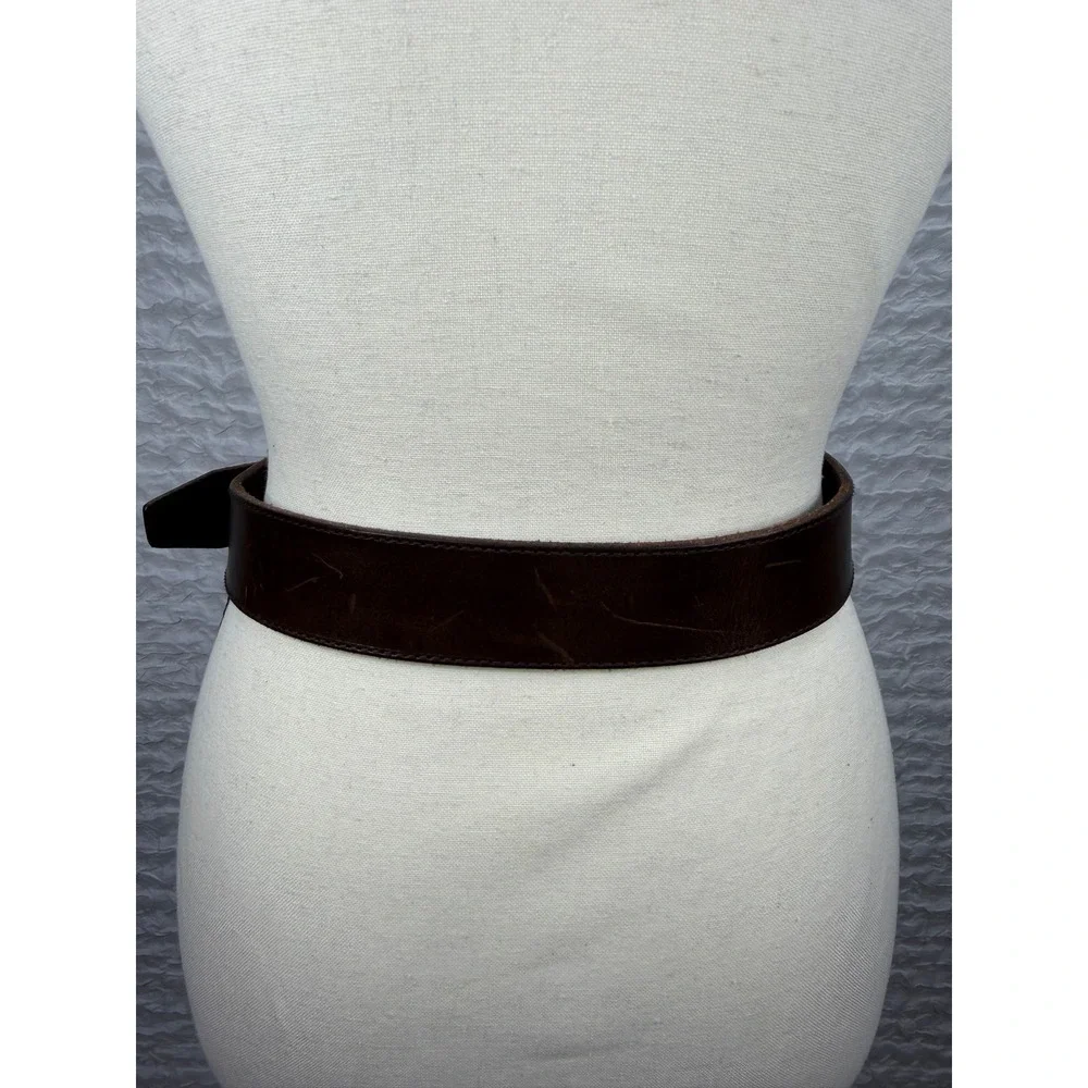 The Limited Womens Dark Brown Genuine Leather Belt Silver Square Buckle Size S